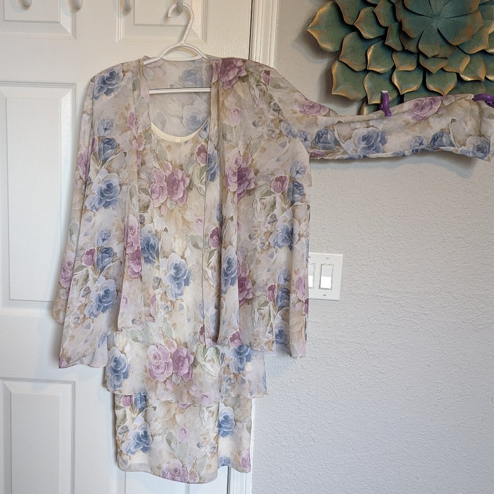 Soft, Romantic, VINTAGE FLORAL 2 PC SET | 10 | Sleeveless Dress and Sheer Jacket